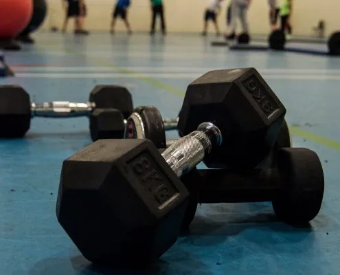 Set up dumbbells used within the fitness classes Swansea at TPTS
