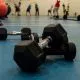 Set up dumbbells used within the fitness classes Swansea at TPTS